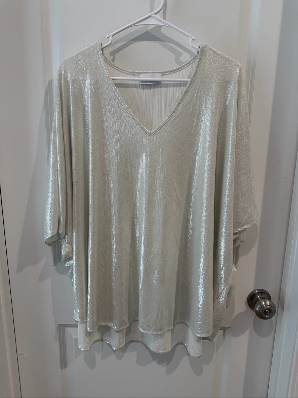 Adrienne Shimmery V-Neck Top Size Large Oversized